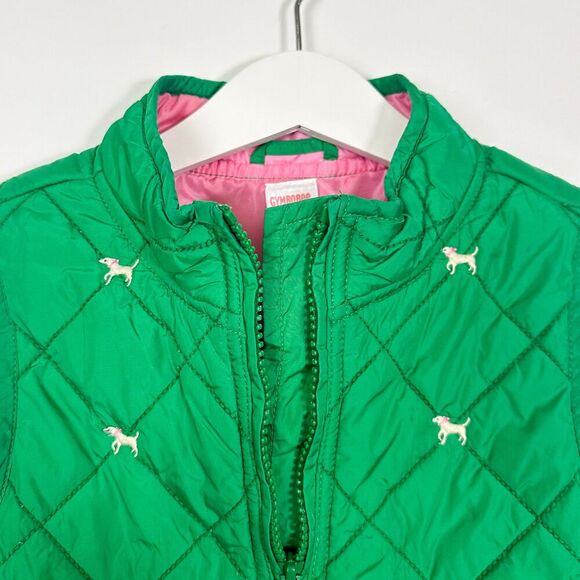 Vintage Gymboree Kelly Green Full Zip Diamond Quilted Vest Sz 6-7 Dog Embroidery - Picture 2 of 6